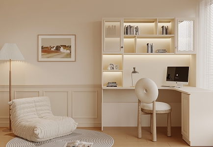 Modern desk and chair bookcase 3d model