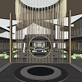 Modern Garden Landscape With Circular Water Feature Metal Screens And Courtyard