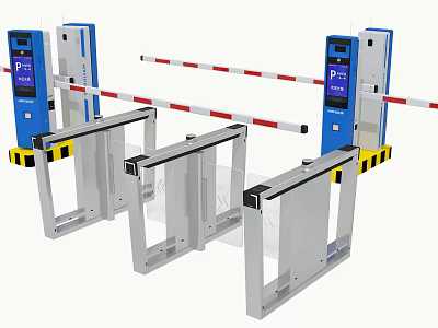 Security Access Control System With Barrier Gates Turnstiles And Blue Screens 3d model