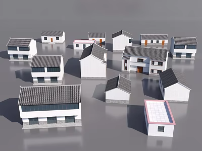 Multiple Traditional Ancient Chinese Architecture Models Featuring White Walls Gray Tiled Roofs Various Styles 3d model