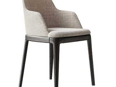 Modern Light Gray Linen Upholstered Dining Chair With Dark Brown Solid Wood Legs 3d model