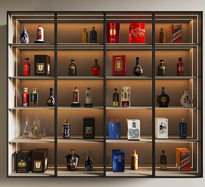 Wine Bottles And Glasses On Illuminated Shelves 3d model Wine Bottles And Glasses On Illuminated Shelves 3d model