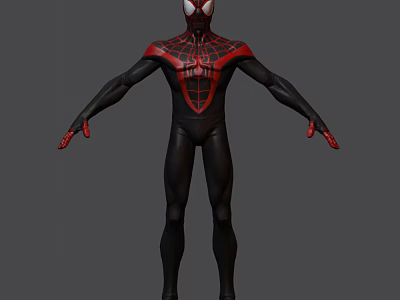 Black and Red Spider Themed Game Movie Character With Web Pattern Mask And Outstretched Arms 3d model