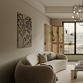 Elegant Modern Living Room Interior With Beige Sofa Armchair Coffee Table Chandelier And Decorative Art