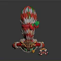Christmas Themed Character With Reindeer Antlers Green Red Costume And Gift Decorations