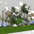 Instagrammable Outdoor Check-in Spot with White Round Decor Palm Leaves and Reflective Grass Area