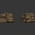Brown Burlap Sacks Stacked In Multiple Piles On Dark Background
