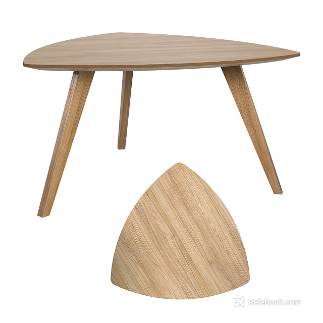 Wooden Coffee Table with Curved Top Design and Three Slender Tapering Legs 3d model 