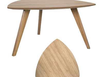 Wooden Coffee Table with Curved Top Design and Three Slender Tapering Legs 3d model