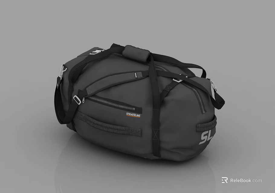 Gray Duffel Bag Featuring Black Straps Zipper Design And SL Brand Logo 3d model 
