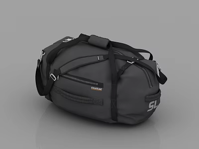Gray Duffel Bag Featuring Black Straps Zipper Design And SL Brand Logo 3d model