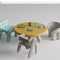 Children's Round Yellow Table and Chair Set with Pastel Seats and Building Blocks on Top