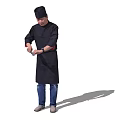 Man In Black Chef Uniform Preparing Food With Sharp Knife And Tools 3d model