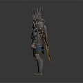 Medieval Warrior Character In Silver Armor With Spiked Helmet And Blue Decorations