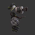 3D Mechanical Model With Multiple Circular Rings Green Accents Curved Pipes And Metallic Structure