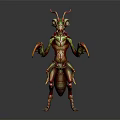 Fantasy Creature Character 3D Model With Green Red Body Horns And Claws