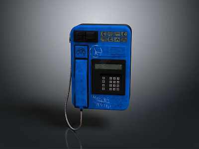 Blue Coin Operated Payphone With Digital Display Keypad And Brand Logo On Dark Background 3d model