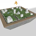 Commercial Model Equipment With Green Vegetation White Buildings And Square Structure