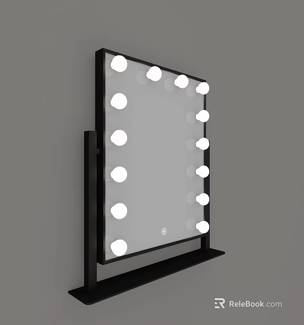 Lighted Mirror With Black Frame Round Bulbs And Bottom Storage Shelf 3d model