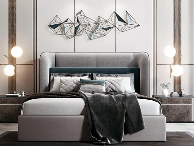 Geometric Metal Wall Decor In Modern Bedroom 3d model