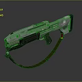 Futuristic Sci-Fi Gun With Silver Black Design Green Strap And Red Details