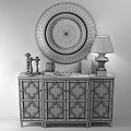 White Console Table With Carved Design Mirror Table Lamp Decorative Items On Gray Wall 3d model