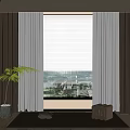 Gray and White Curtains with Sheer Panels and Indoor Plant and Rug Near Window View