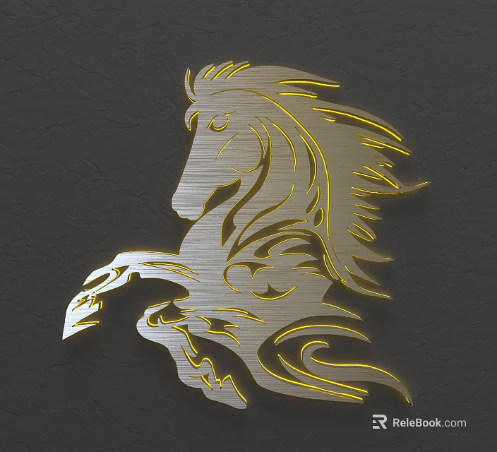 Golden Horse Silhouette Wall Decor With Artistic Design And Streamlined Mane 3d model 