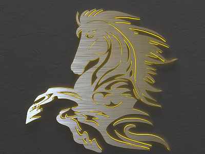 Golden Horse Silhouette Wall Decor With Artistic Design And Streamlined Mane 3d model