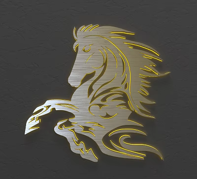 Golden Horse Silhouette Wall Decor With Artistic Design And Streamlined Mane 3d model