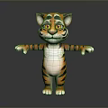 Cartoon 3D Tiger Character With Orange Black Stripes White Belly Yellow Eyes Standing Open Arms