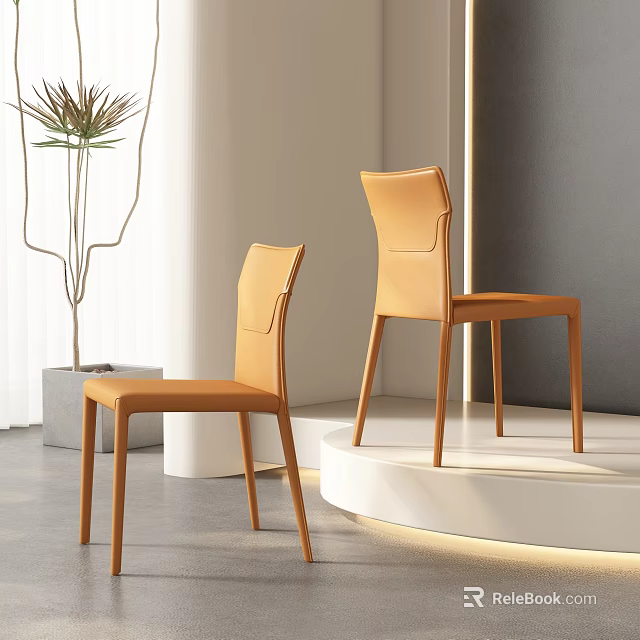 Modern Orange Dining Chairs With Sleek Leather Design In Bright Interior Space 3d model