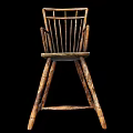 Rustic Wooden Spindle Back Lounge Chair With Slat Seat Curved Armrests And Cross Legs