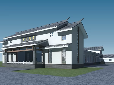 Traditional Chinese Ancient Architecture With Classic Eaves White Walls And Gray Tiles Exterior Design 3d model
