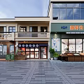 Modern Commercial Storefront Design With Glass Doors Varied Signage And Outdoor Greenery