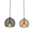Modern Glass Spherical Pendant Lights in Amber and Black for Interior Design
