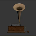Vintage Gramophone With Wooden Base And Horn Shaped Speaker For Home Decor