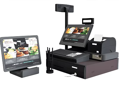 Commercial POS System With Touch Screen Displays Cash Register And Receipt Printer 3d model
