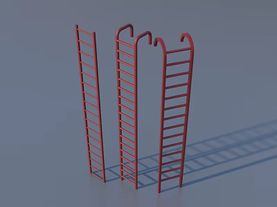 Three Red Ladders as Hardware Tools Placed Side by Side on Gray Background with Shadows 3d model