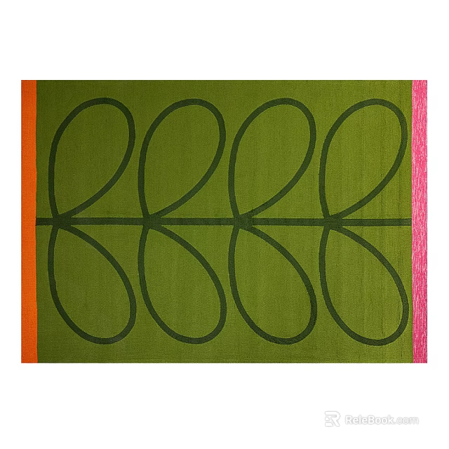 Decorative Green Square Rug With Black Leaf Pattern And Orange Pink Border 3d model 