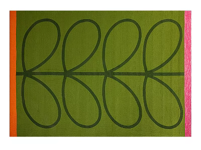 Decorative Green Square Rug With Black Leaf Pattern And Orange Pink Border 3d model