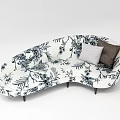 Curved Multi Seater Sofa With Floral Pattern Light Gray And Dark Brown Cushions Black Legs