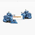 Blue Sci Fi Mechanical Vehicles With Turrets And Wheel Structures