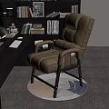 Modern Home Office Desk Setup With Comfortable Gray Chair And Bookshelf