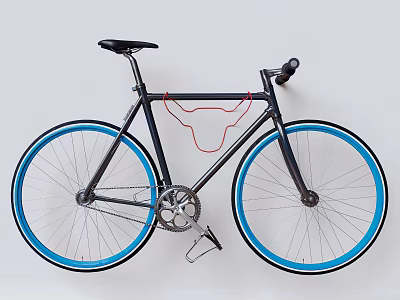 Sleek Modern Bicycle With Black Frame And Blue Rimmed Wheels Mounted On Wall 3d model