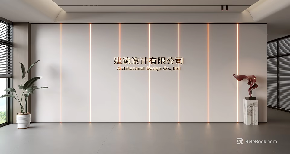 Modern Background Wall With Vertical Light Strips and Minimalist Design for Architectural Company 3d model 