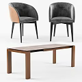 Modern Wooden Dining Table Set With Gray And Brown Leather Chairs
