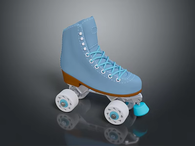 Blue Vintage Roller Skates With White Wheels And Brown Toe For Skater 3d model