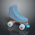 Blue Vintage Roller Skates With White Wheels And Brown Toe For Skater