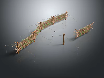 Natural Woven Garden Fence With Branches And Green Plants For Outdoor Decoration 3d model